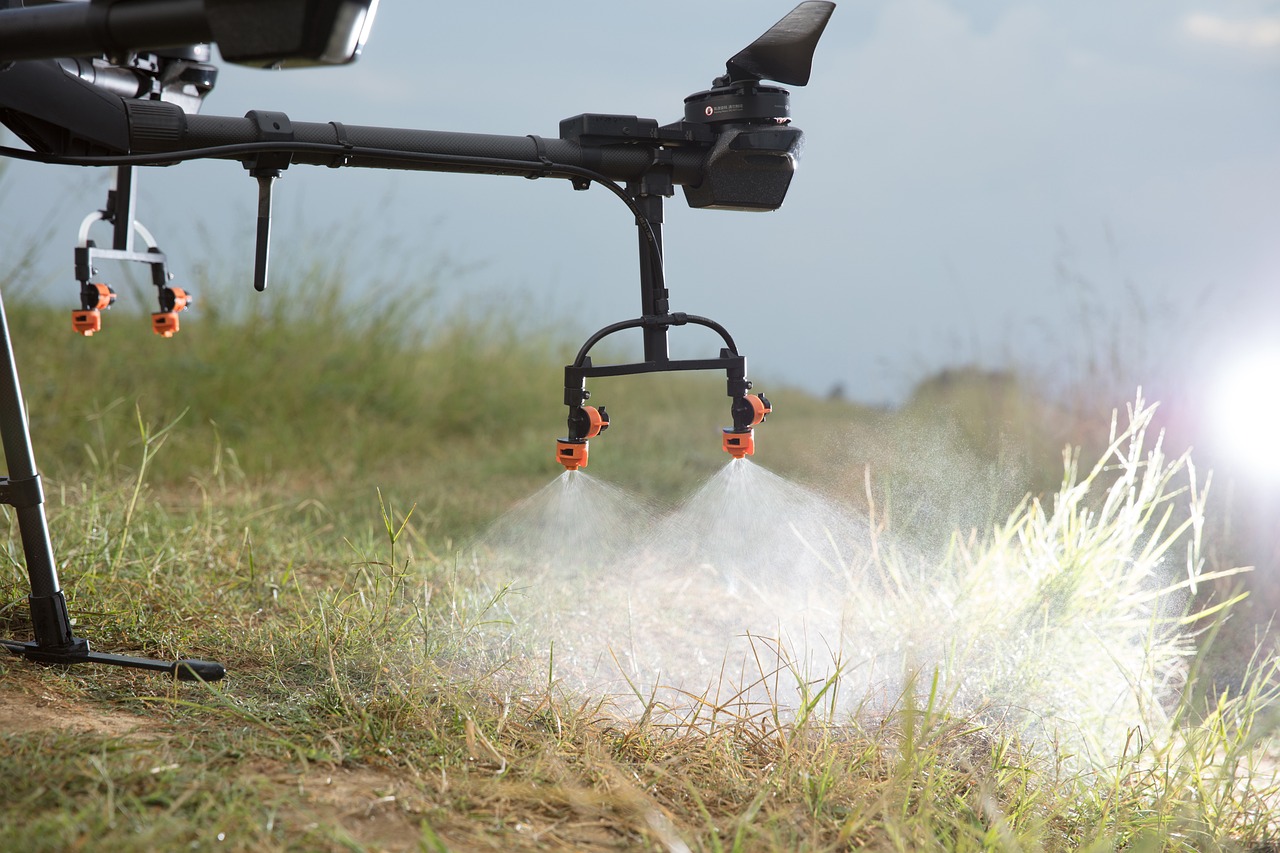 A drone spraying crops